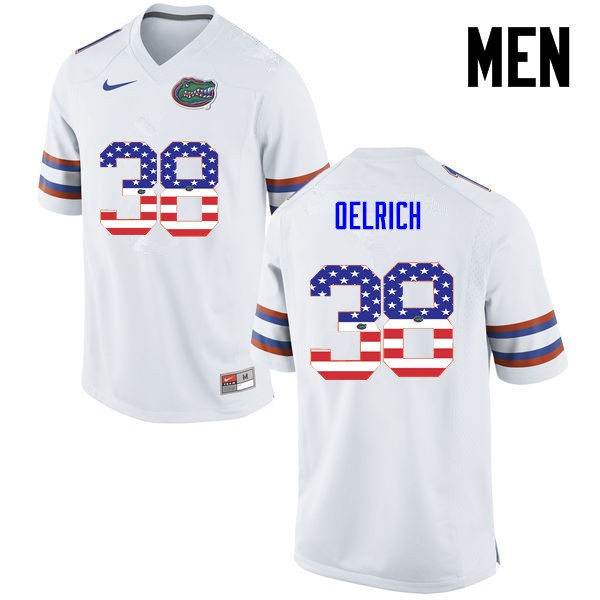 Florida Gators Men #38 Nick Oelrich College Football Jersey USA Flag Fashion White